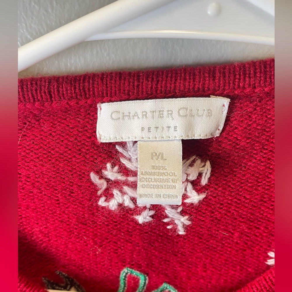 Charter Club Women's Scottie Dog Lambs Wool Christmas Full Zip Sweater Size‎ PL - Picture 3 of 3